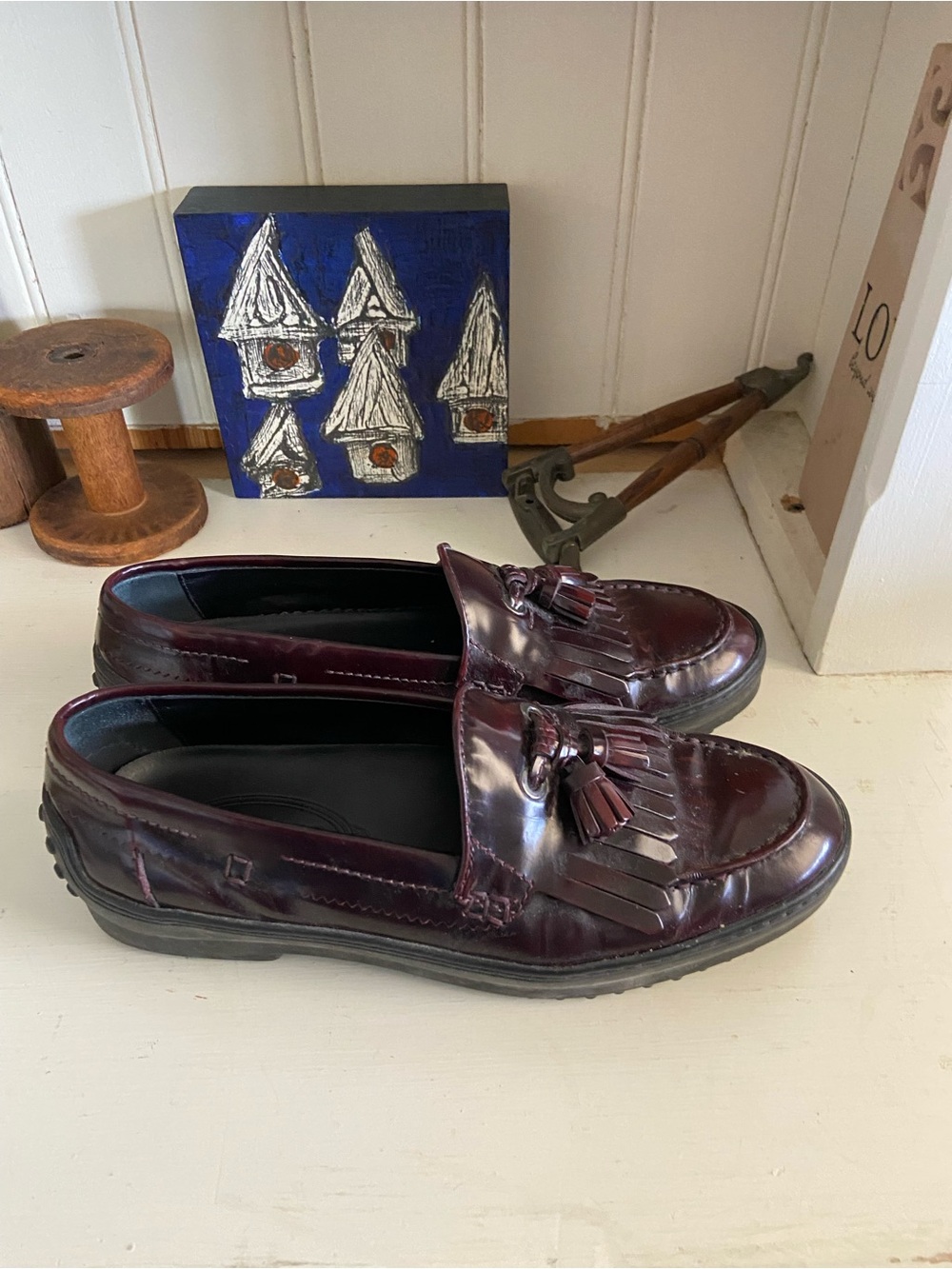 Women’s Tod’s loafer. Burgundy with tassel’s